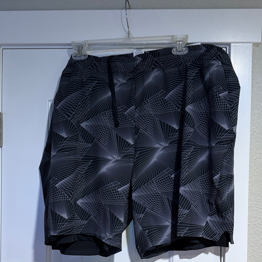 Athletic Works Black and Gray Patterned Shorts with built in liner